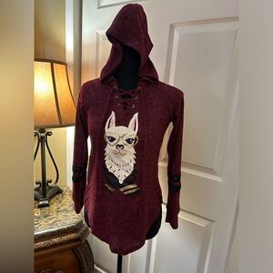 No Boundaries Long Sleeve Sweater Lace Up Llama XS Hoodie